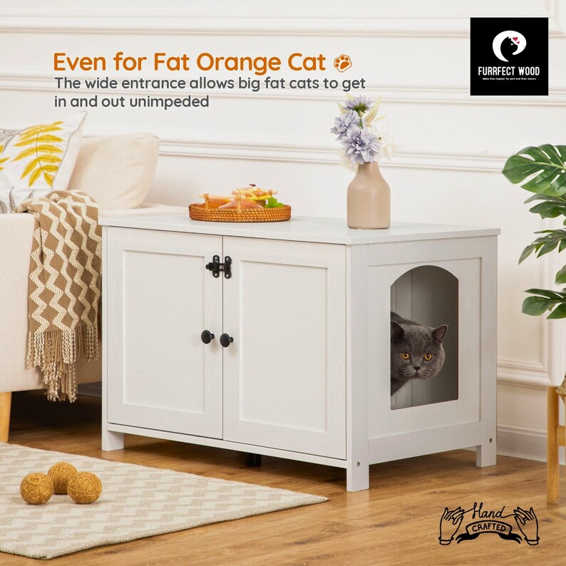 Cat Litter Box Enclosure, Wooden Cat House End Table Hidden Washroom