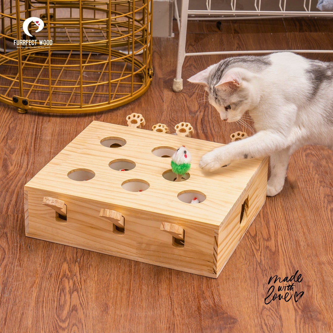 Funny Cat Toys, Interactive Whackamole Solid Wood Toys for Indoor