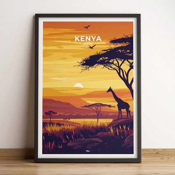 Affiche KENYA · Affiche de voyage Kenya · Impression d'art Kenya · Poster Kenya · Kenya en Afrique · Cadeau personnalisable