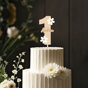 Topper per torta a forma di margherita, decorazione per torta di compleanno personalizzata in stile boho, nome personalizzato, fiore di margherita 3D, topper per torta di compleanno retrò, decorazione per feste