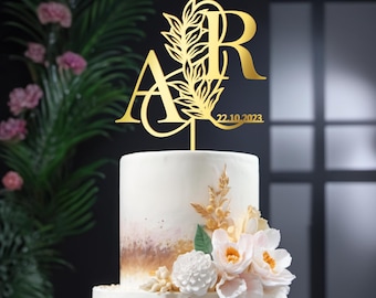 Personalized Wedding Cake Topper: Initials & Date, Anniversary Decoration