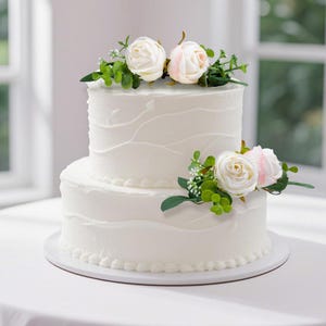 Flower Cake Decoration Wedding Pre-arranged Artificial Flowers Cake Decor Wedding Floral Topper, Optional Set Custom Initials Cake Topper