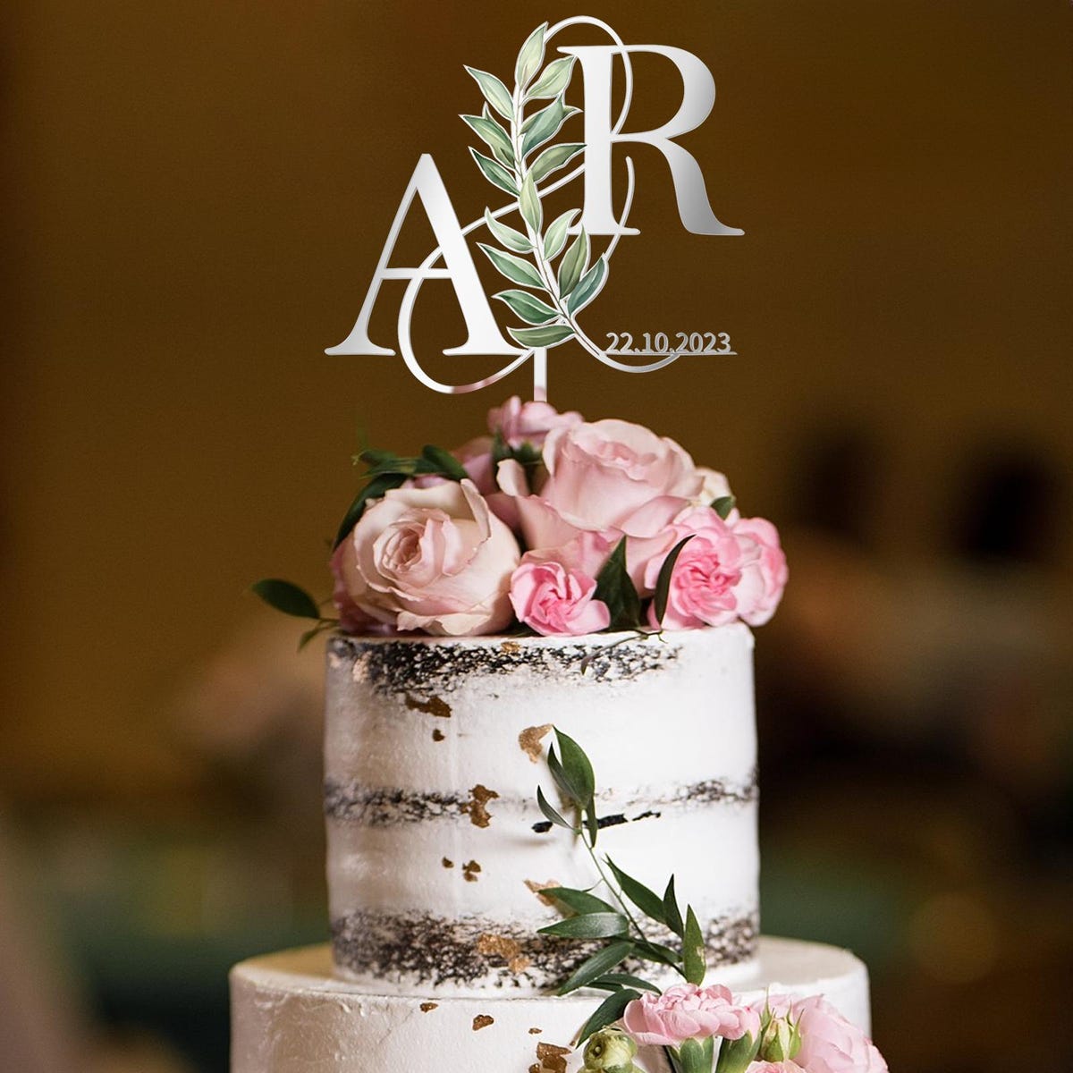 Mirror Silver Wedding Cake Personalized Cake Topper - Etsy