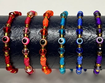 Evil Eye Beaded Nylon Bracelet – Handmade Protection Jewelry