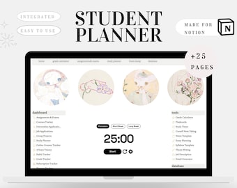 Modèle d'agenda étudiant Notion, tout-en-un académique (téléchargement numérique)