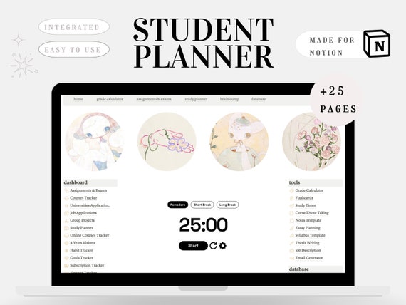 Notion Student Planner Template, Academic All-In-One (Digital Download)