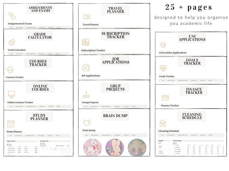 Szablon planera studenckiego Notion, wszechstronny plan akademicki (do pobrania w wersji cyfrowej) zdjęcie 3