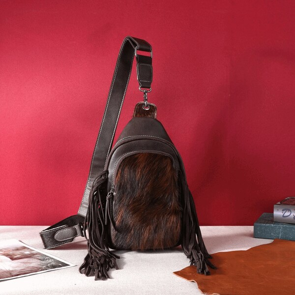 Montana West Genuine Hair on Cowhide Fringe Leather Sling Bag - Southwest Sling Bag