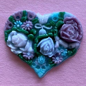 COE 90 Mixed Flowers in a Heart / 1 Large Piece of Mixed Flowers / Freeze and Fuse / Bullseye Glass / Frit Art / Jewlery or Mosaic Enhanceme