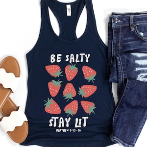 Strawberry Christian Tank Top: &#39;Be Salty&#39; Women&#39;s Workout Shirt