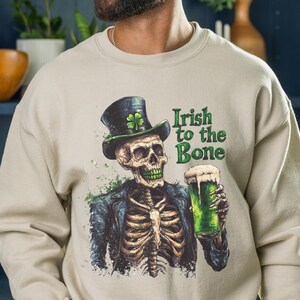 Irish to the Bone Sweatshirt: Skull & Beer St. Patrick&#39;s Day Crewneck