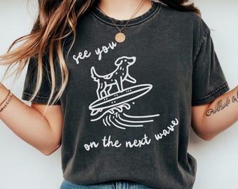 Comfort Colors Surf Dog T-Shirt for Dog Lovers, Beach Dog Graphic Tee, Summer Vacation Shirt, Cute Doodle Dog Gift