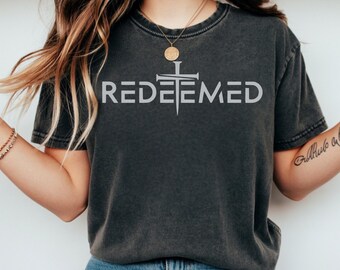 Redeemed Cross Comfort Colors T-Shirt, Garment-Dyed Christian Tee, Faith-Based Shirt, Unisex Religious Top