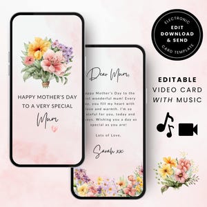 Tarjeta digital para el Día de la Madre, video animado para el Día de la Madre, tarjeta electrónica personalizada para mamá, texto floral editable para móvil para WhatsApp MDC02