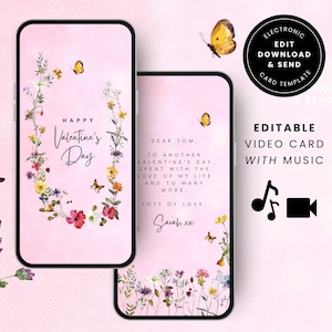 Valentinstag eCard Digitaler Valentinstag Video Karte Elektronisch Personalisierte e Karte Niedliche Romantische Bearbeitbare Nachricht Blumen VDVC04