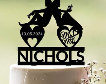 Gamer Book Lover Wedding Cake Topper, Cusotm Nerdy Decoration, c89