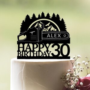 Chainsaw cake topper, Lumberjack birthday cake topper, Logger birtdhay cake topper, Woodworker birthday cake topper with name and age, c197