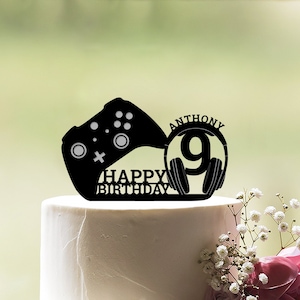 Gamer birthday cake topper, Headphone birthday cake topper, Happy birthday cake topper, Video game cake topper, Game controller topper, c179
