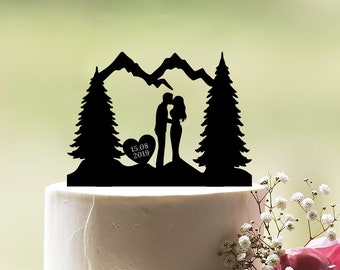 Mountain wedding cake topper, Outdoor wedding cake topper, Mountain couple cake topper, Forest wedding cake topper, c115