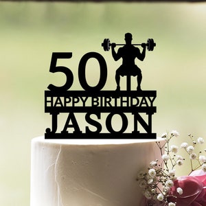 Gym birthday cake topper, Weightlifter birthday cake topper, Bodybuilder cake topper, Trainer name age cake topper, Barbell cake topper,c143