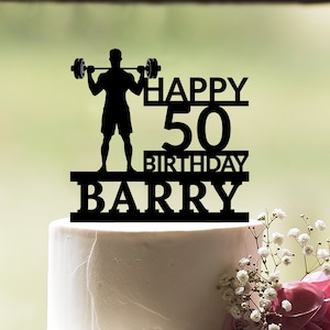 Weightlifter birthday cake topper, Bodybuilder birthday cake topper, Powerlifter topper, Trainer cake topper, Happy birthday gym topper,c144