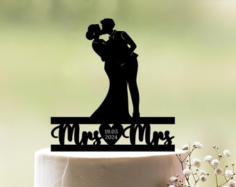 Lesbische bruidstaart topper, mevrouw en mevrouw taart topper, twee bruiden topper, lesbische taart topper met hart, lesbisch koppel taart topper, c138