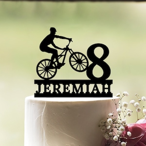 Bicycle birthday cake topper, BMX biker cake topper, Cyclist birthday cake topper, BMX birthday cake topper, Name and age cake topper, c125
