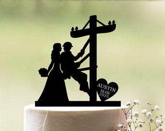 Electrician Wedding Cake Topper, Lineman Cake Topper, Bride and Groom Electrician Engineer Cake Topper, Custom Wedding Cake Topper, c178