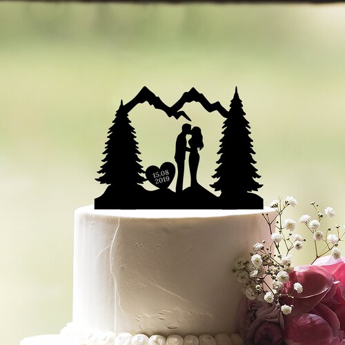 Mountain wedding cake topper, Outdoor wedding cake topper, Mountain couple cake topper, Forest wedding cake topper, c115