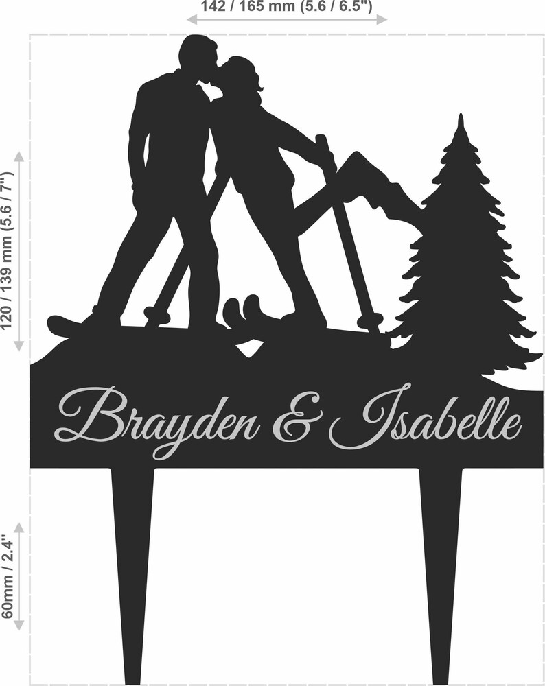Mountain Ski Wedding Cake Topper, Outdoor Winter Wedding Cake Topper
