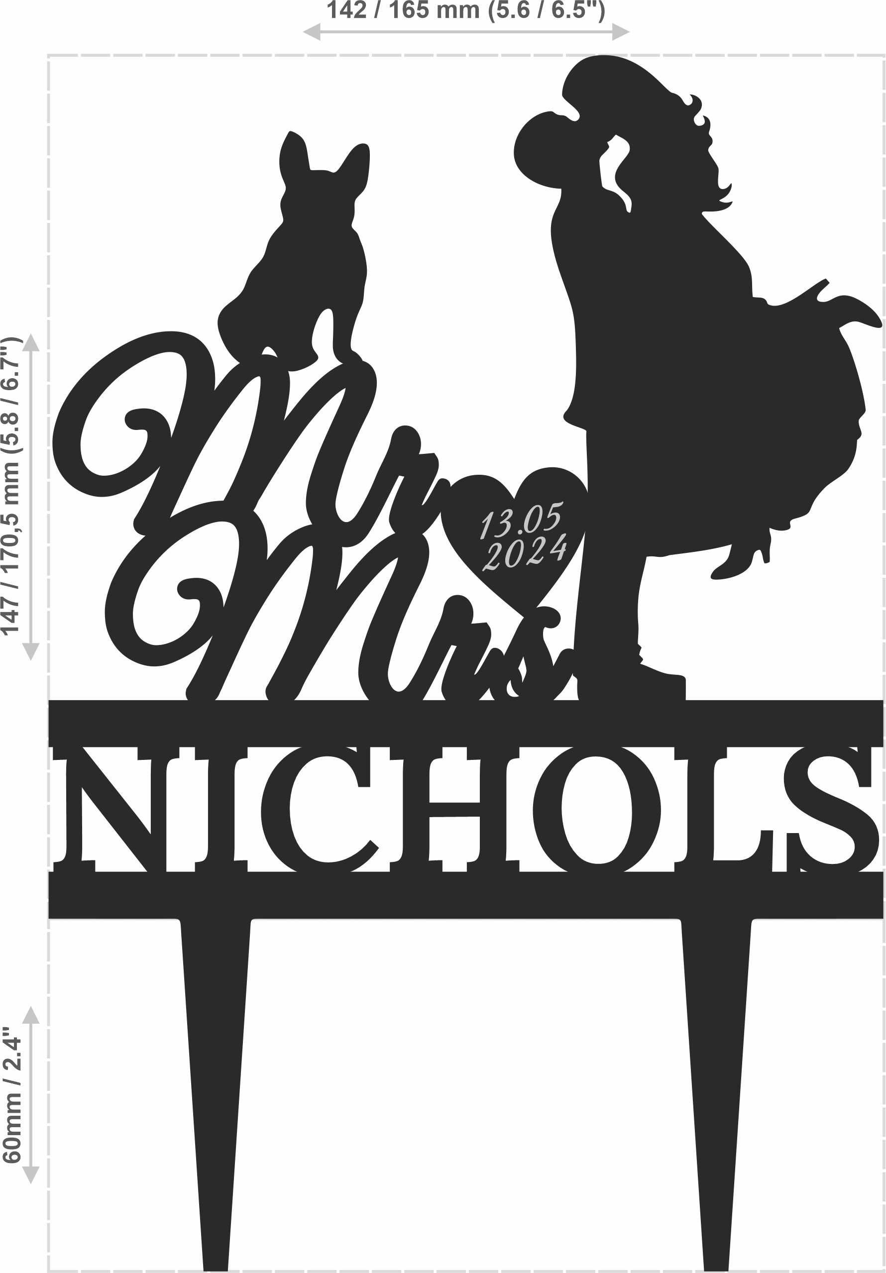 Dog Cake Topper, Wedding Cake Topper With French Bulldog, Cake Topper