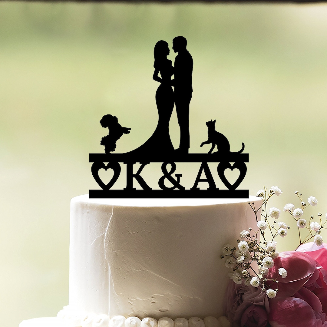 Wedding Cake Topper With Cat and Dog, Cake Topper With Dog and Cat ...