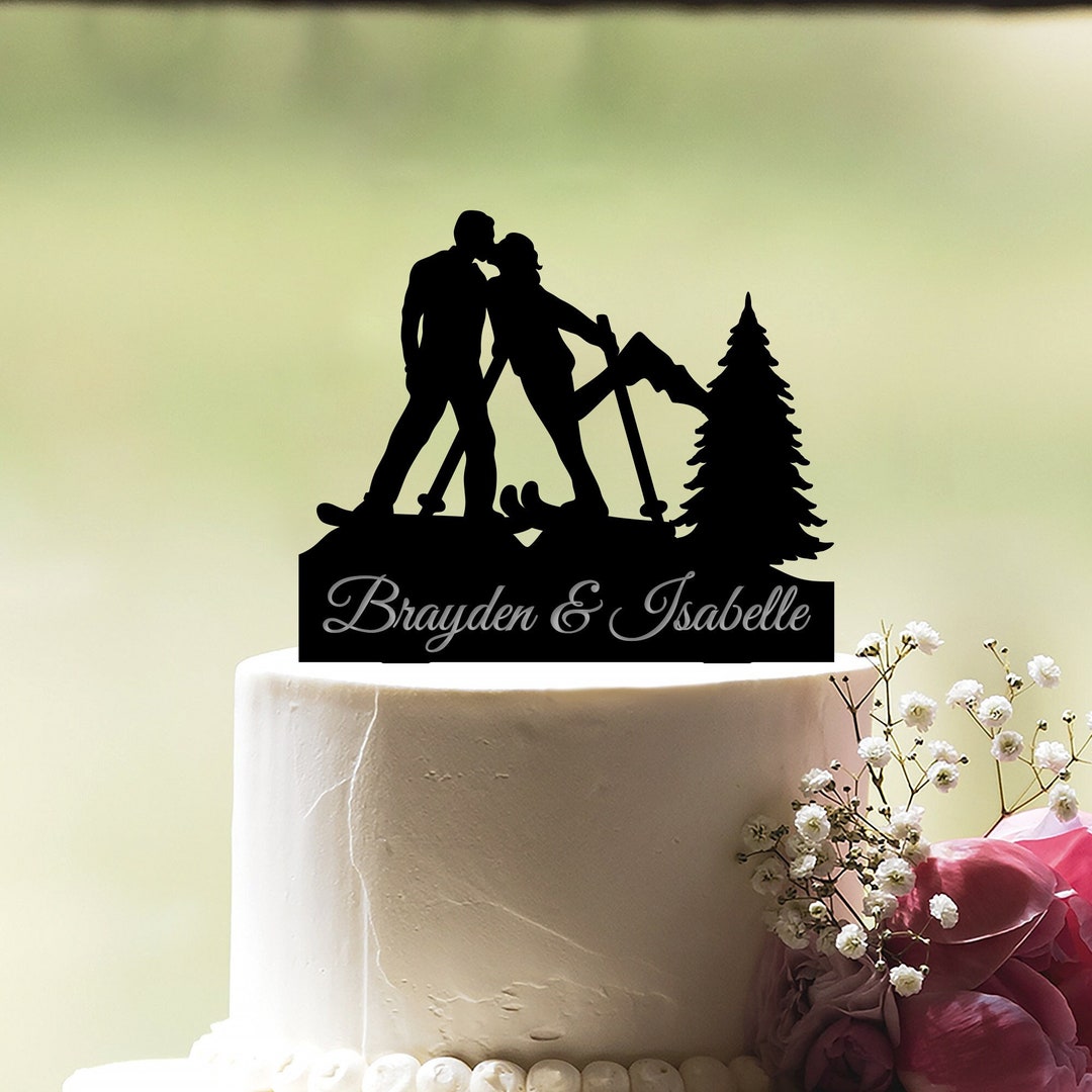 Mountain Ski Wedding Cake Topper, Outdoor Winter Wedding Cake Topper