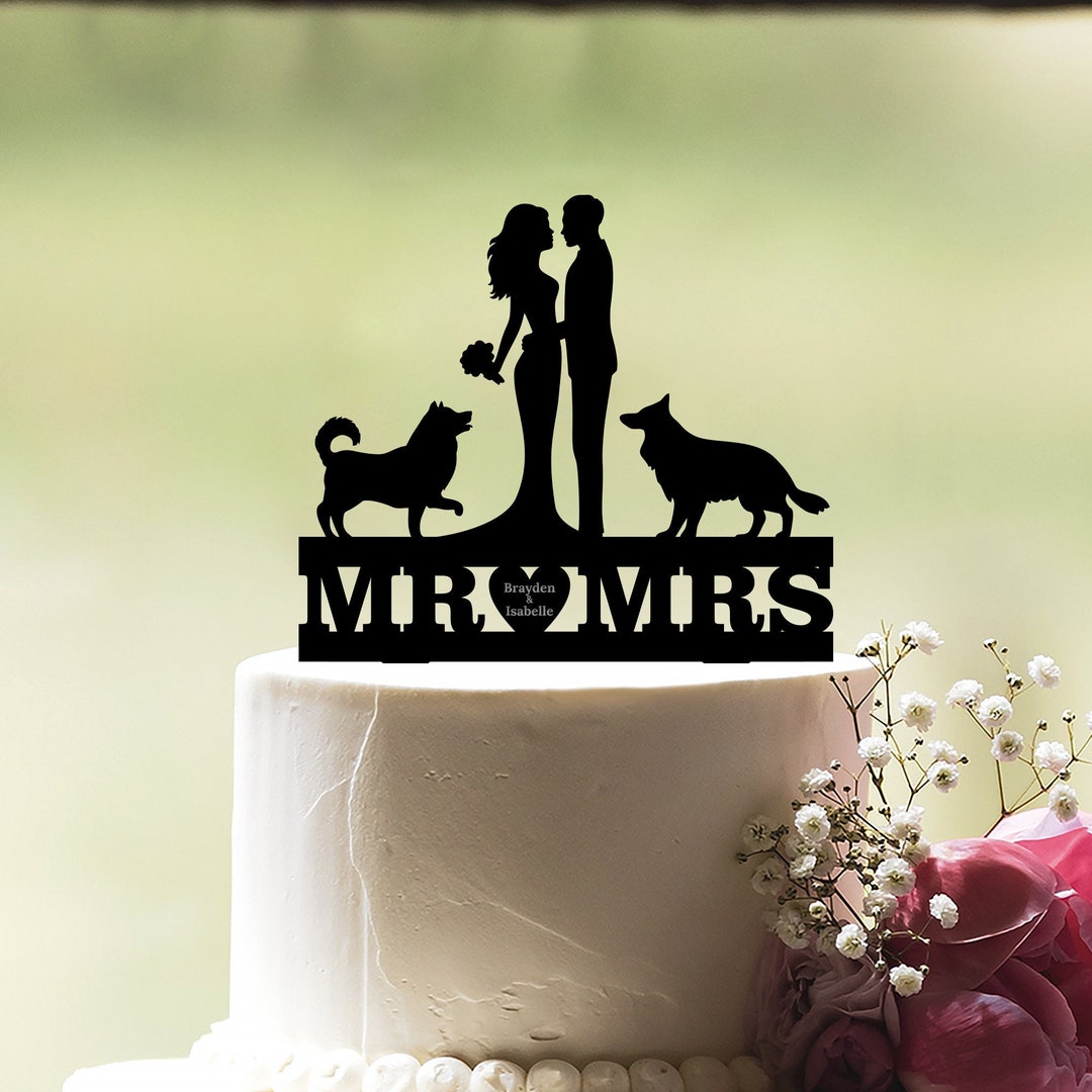 Wedding Cake Topper With Dog, Dog Cake Topper, Bride and Groom Cake ...
