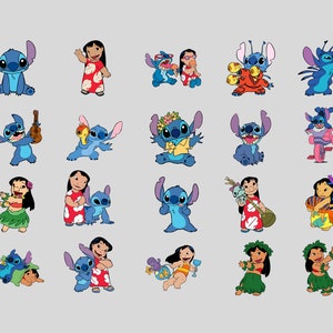 Plus de 250 fichiers groupés Lilo et Stitch Clipart, Cricut, silhouette, fichiers vectoriels coupés lilo et stitch clipart png Plus de 110 modèles uniques image 1