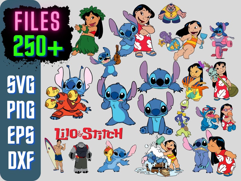 Plus de 250 fichiers groupés Lilo et Stitch Clipart, Cricut, silhouette, fichiers vectoriels coupés lilo et stitch clipart png Plus de 110 modèles uniques image 2