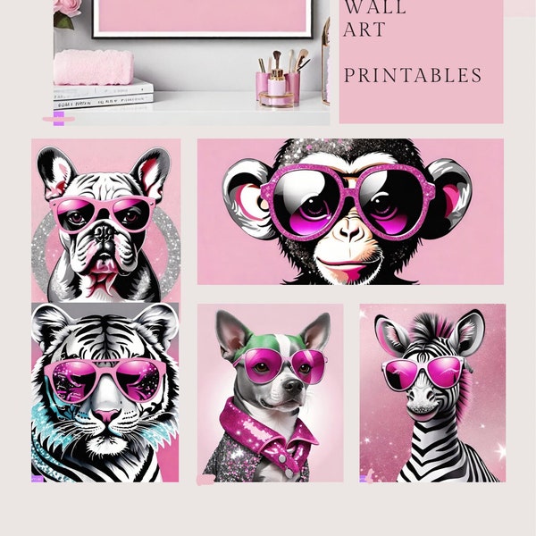 Trendy Posters A4 Dieren roze/ glitter