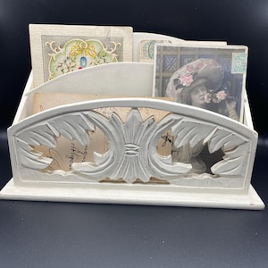 Wooden Table Mail Holder - Hand Carved - Shabby Chic Style - 80's