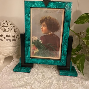 Art Deco style photo frame, colored with marbled technique