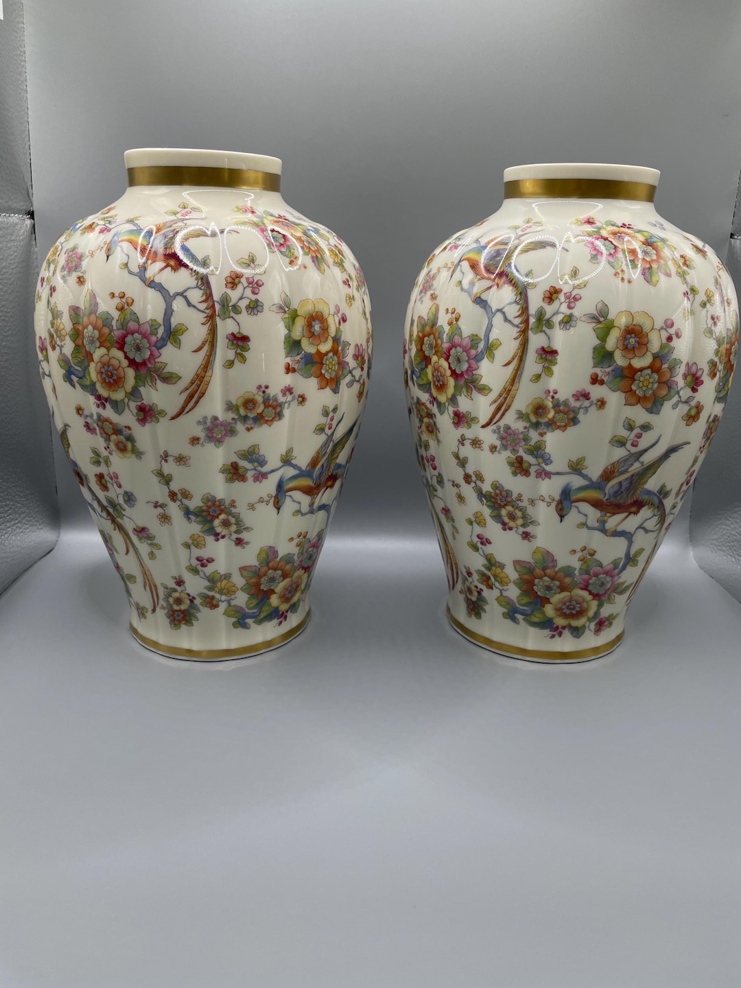 Paire de vases en porcelaine Thomas Germany - 1959 - décor floral oriental - Etsy France
