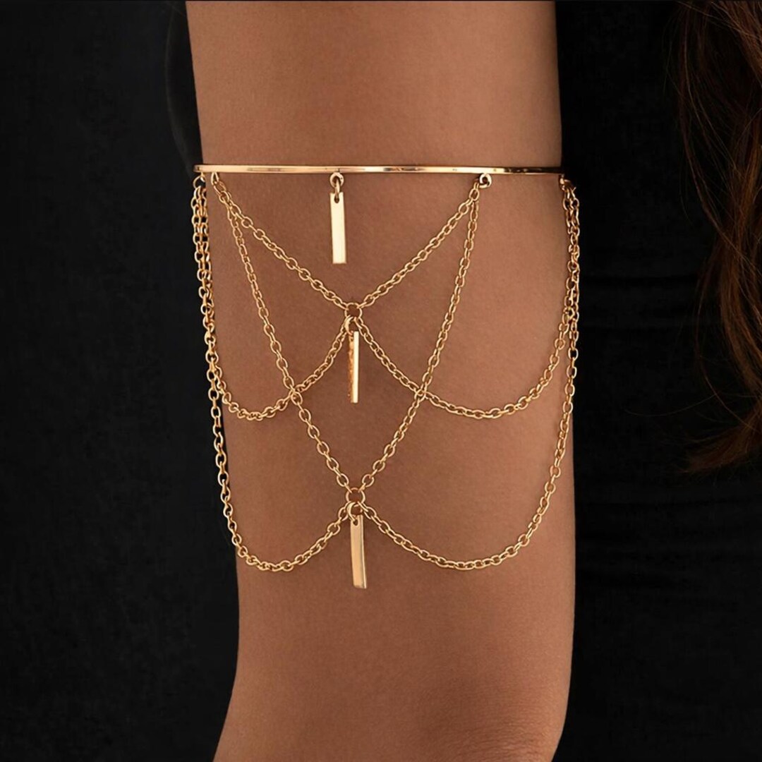 Minimalist 18k Gold Layered Chain Armband Adjustable Arm Cuff Bracelet ...