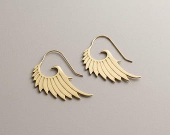 Angel Wing Gold Dangle Earrings, Boho Statement Jewelry