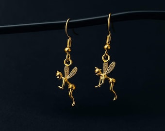 Pendientes colgantes de ángel dorado, joyería minimalista de la guarda