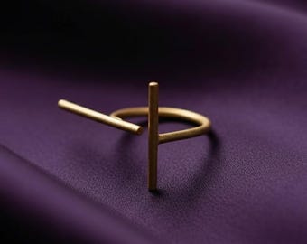 Minimalist Gold Bar Ring, Adjustable Geometric Open Band