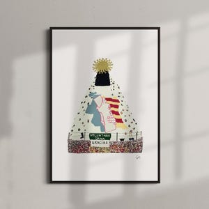 May include: A colorful illustration of a religious figure with a crown of stars, surrounded by a crowd of people. The text "VOLUNTARIOS DANA GRACIAS" is visible at the bottom of the image.