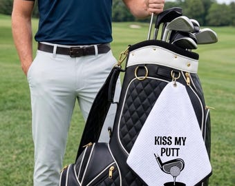 Kiss My Putt Golf Towel Funny Golfer Gift Sassy Sports Towel Rude Groomsmen Gift Sarcastic Golf Bag Accessory Crude Gag Gift Sports Towel