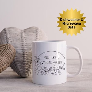 Håll käften-mugg, diskmaskinssäker mugg, födelsedagspresent till kollega, present till kaffe- och teälskare, present till bästa vän, fräck present till kontor