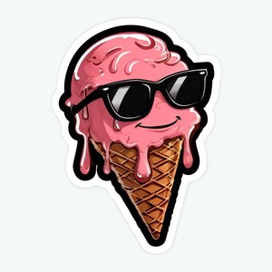 Cool Ice Cream Sticker – Funny Summer Vinyl Sticker – Cute Cartoon Decal for Laptop, Water Bottle, Scrapbook