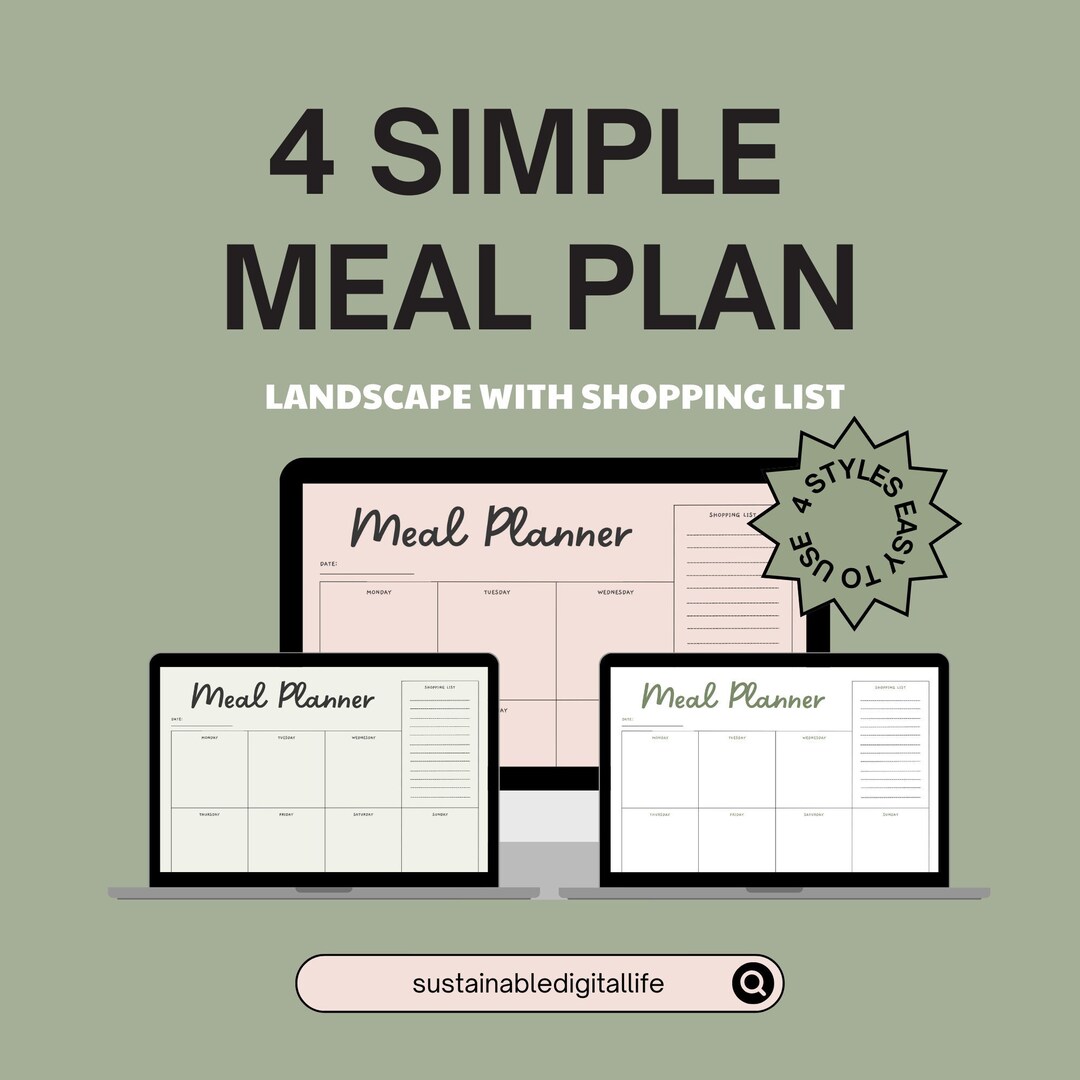 Weekly Meal Planner Printable Landscape Digital Planner Meal Prep ...