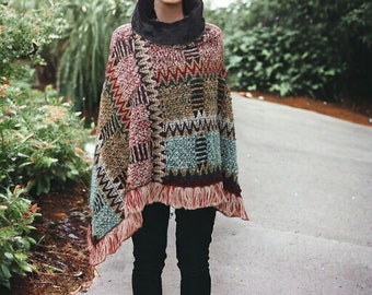 Geometric knitted shawls,Turtleneck shawls,Pullover poncho shawls,Fur collar shawls,Colorful wrap shawl,Knitted pullover shawls,Gift her